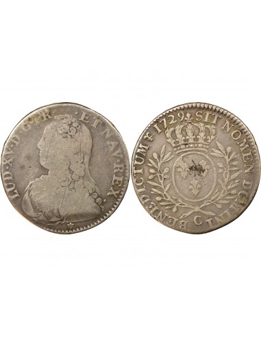 Louis XV aux Rameaux d'Olivier 1/2 ecu Argent 1729 C Caen