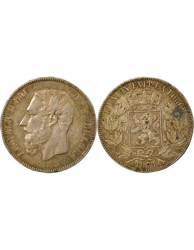 Belgique Léopold II 5 francs Argent 1871 B. Bruxelles