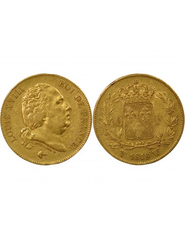 Louis XVIII Buste Habillé 40 francs Or 1818 W Lille