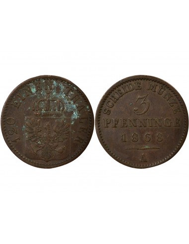 Etats Allemands (Prusse) Guillaume I de Prusse 3 pfennig Cuivre 1868 A Berlin