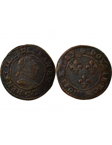 Henri III Type 2 1 double tournois Cuivre 1589 C Saint-Lô