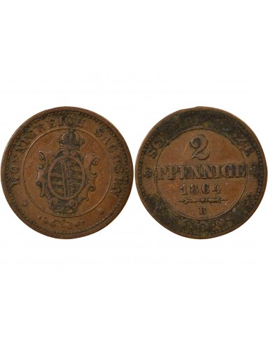 Etats Allemands (Saxe) Jean Ier de Saxe 2 pfennige Cuivre 1864 C Dresden (Saxonie)