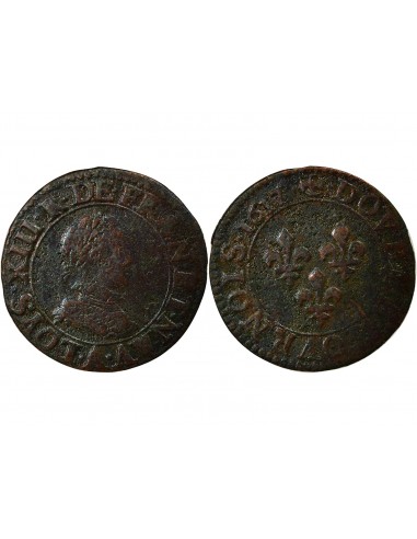 Louis XIII Type 1 1 double tournois Cuivre 1617 A - Paris