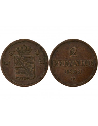 Etats Allemands (Saxe) Jean Ier de Saxe 2 pfennige Cuivre 1859 C Dresden (Saxonie)