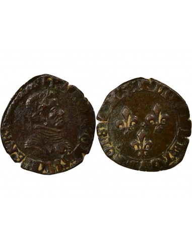 Henri III Type 1 1 double tournois Cuivre 1585 D Lyon