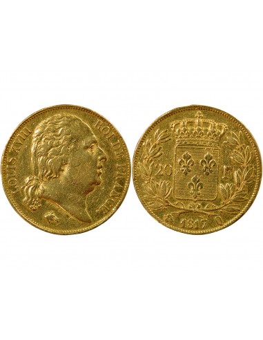 Louis XVIII Tête nue 20 francs Or 1817 Q Perpignan