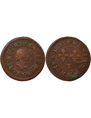 Louis XIII Type 1 1 denier tournois Cuivre 1611 T Nantes