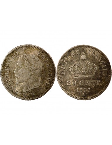 Napoléon III Tête laurée 20 centimes Argent 1867 A - Paris