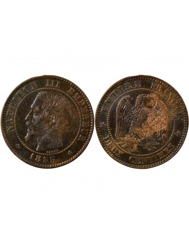 Napoléon III Tête nue 2 centimes Bronze 1855 K Bordeaux