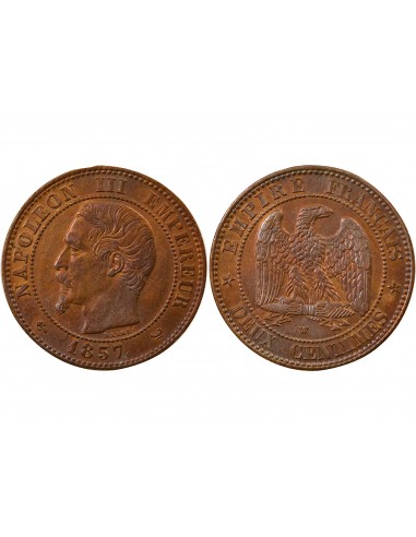 Napoléon III Tête nue 2 centimes Bronze 1857 W Lille