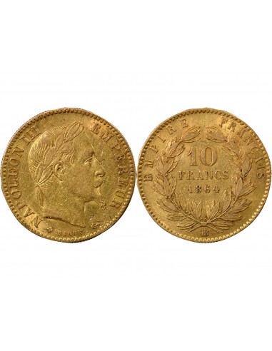 Napoléon III Tête laurée 10 francs Or 1864 BB Strasbourg