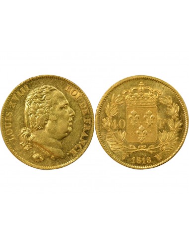 Louis XVIII Buste Habillé 40 francs Or 1818 W Lille