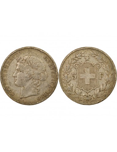 Suisse Tête d'Helvetia 5 francs Argent 1890 Berne