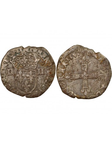 Charles X Cardinal de Bourbon Croix de Face 1/4 écu Argent 1591 T Nantes