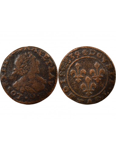 Louis XIII 1 double tournois Cuivre 1639