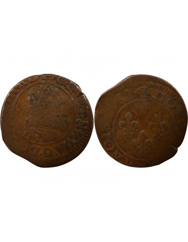 Louis XIII Type 9 1 double tournois Cuivre 1631 D Lyon