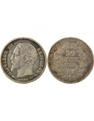 Napoléon III Tête nue 50 centimes Argent 1859 A - Paris