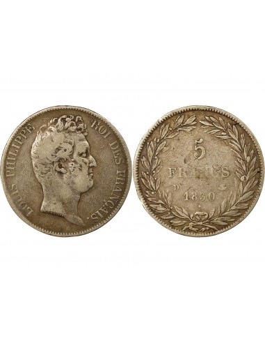 Louis-Philippe Ier Tranche en Creux 5 francs Argent 1830 D Lyon