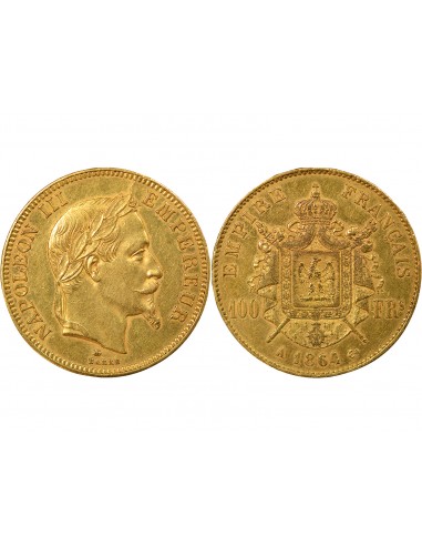 Napoléon III Tête laurée 100 francs Or 1864 A - Paris