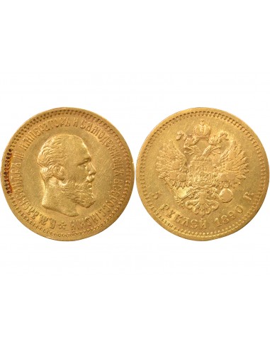 Russie Tsar Alexandre III 5 rouble Or 1890 Saint-Petersbourg