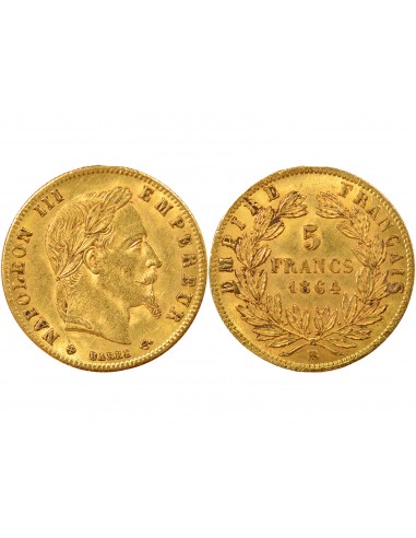 Napoléon III Tête laurée 5 francs Or 1864 BB Strasbourg