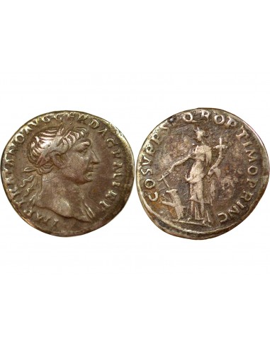 Rome Empire Trajan Fortuna Debout 1 denier Argent 107 R Rome