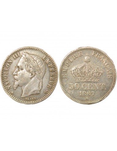 Napoléon III Tête Laurée 50 centimes Argent 1867 A - Paris