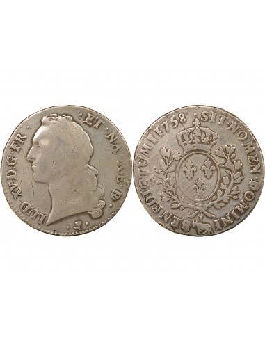 Louis XV Au Bandeau 1 ecu Argent 1758 Pau