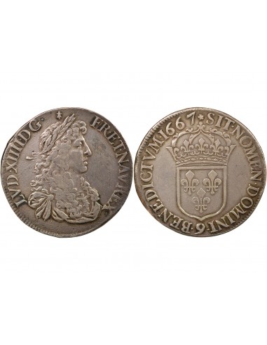 Louis XIV Au Buste Juvénile 1 ecu Argent 1667 9 Rennes