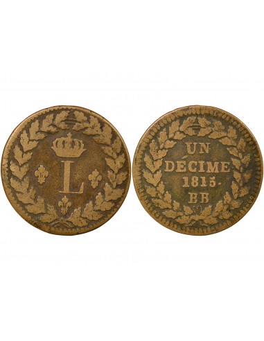 Louis XVIII 1 décime Bronze 1815 BB Strasbourg