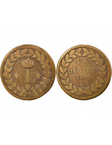 Louis XVIII 1 décime Bronze 1815 BB Strasbourg