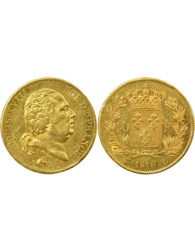 Louis XVIII Tête nue 40 francs Or 1816 L Bayonne