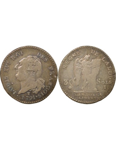 Louis XVI Au Génie 30 sols Argent 1791 I Limoges