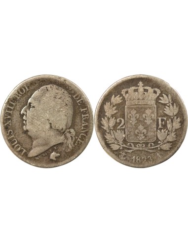 Louis XVIII Tête nue 2 francs Argent 1823 A - Paris