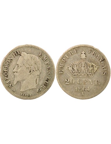 Napoléon III Tête Laurée 20 centimes Argent 1864 A - Paris