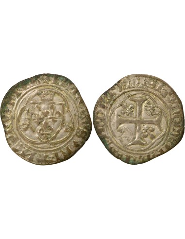 Charles VII A la Couronne 1 blanc à la couronne Billon 1456-1461 B Rouen