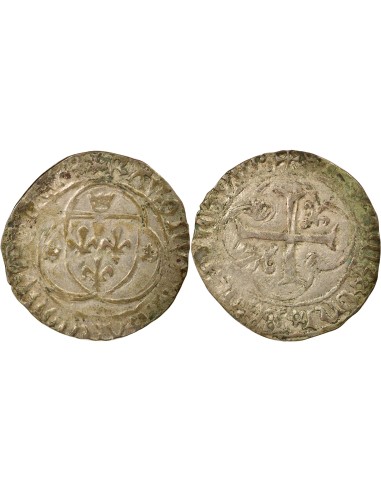 Charles VII A la Couronne 1 blanc à la couronne Billon 1456-1461 F Angers