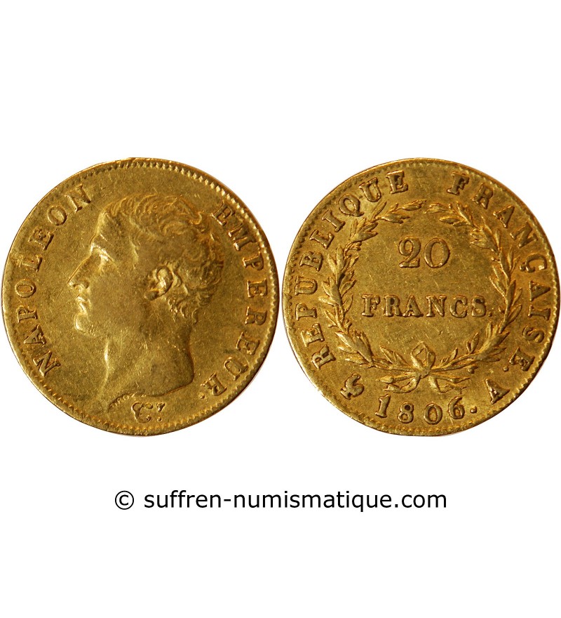 NAPOLEON Ier﻿ - 20 FRANCS OR 1806 A PARIS﻿ "Calendrier grégorien"