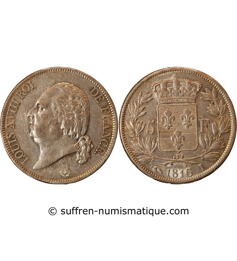 LOUIS XVIII - 5 FRANCS ARGENT 1816 I LIMOGES