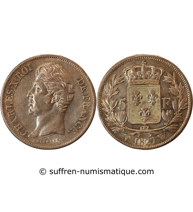 CHARLES X - 5 FRANCS ARGENT 1827 W LILLE