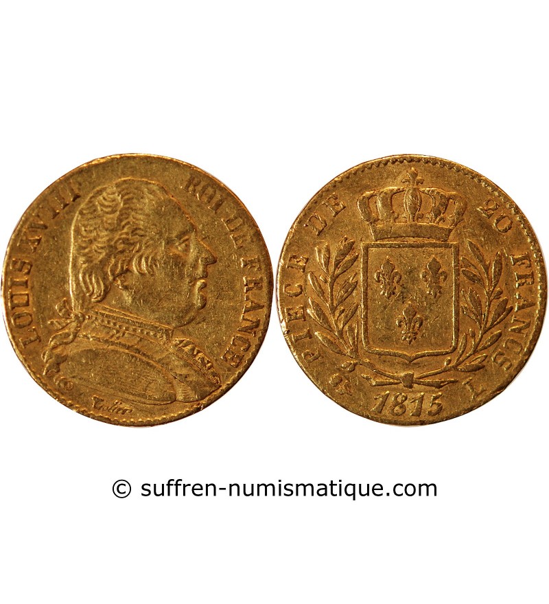 LOUIS XVIII - 20 FRANCS OR 1815 B ROUEN