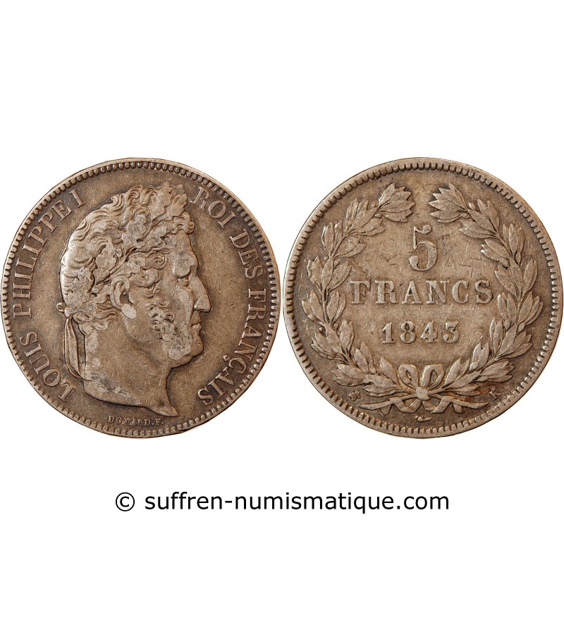 LOUIS PHILIPPE﻿ - 5 FRANCS ARGENT 1843 K BORDEAUX