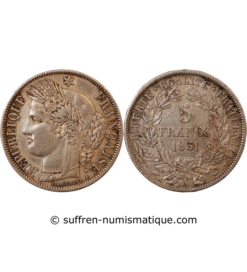 CERES - 5 FRANCS ARGENT 1851 A PARIS