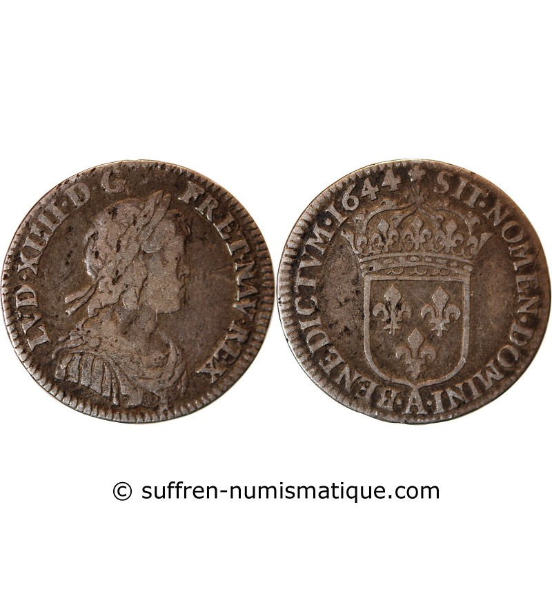 LOUIS XIV﻿ - 1/12 ECU ARGENT MECHE COURTE 1644 A PARIS