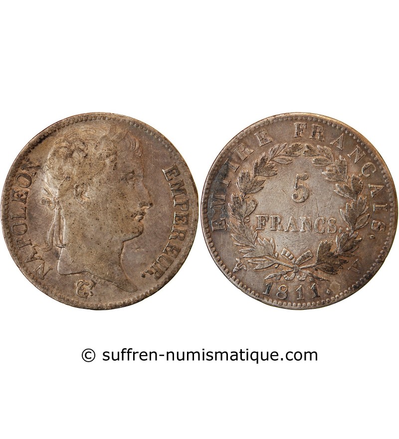 NAPOLEON I﻿ - 5 FRANCS ARGENT 1811 W LILLE