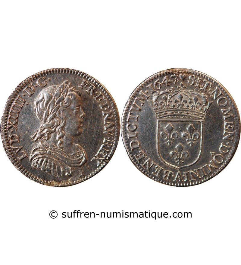 LOUIS XIV﻿ - 1/4 ECU MECHE LONGUE 1647 A PARIS