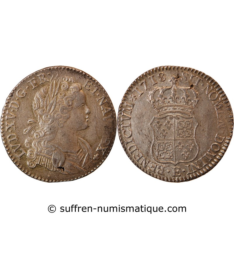 LOUIS XV ﻿- ECU DE FRANCE ET NAVARRE 1718 E TOURS