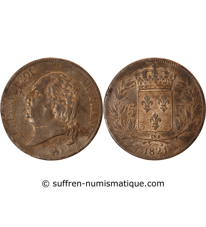 LOUIS XVIII - 5 FRANCS ARGENT 1821 W LILLE