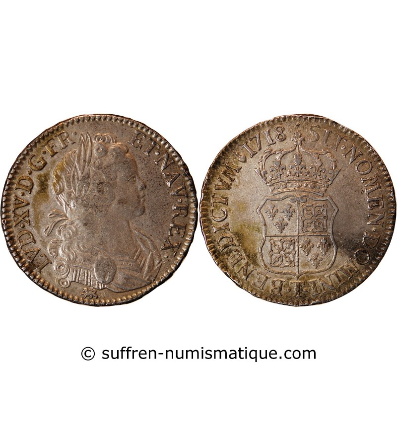 LOUIS XV ﻿- ECU DE FRANCE ET NAVARRE 1718 T NANTES R3