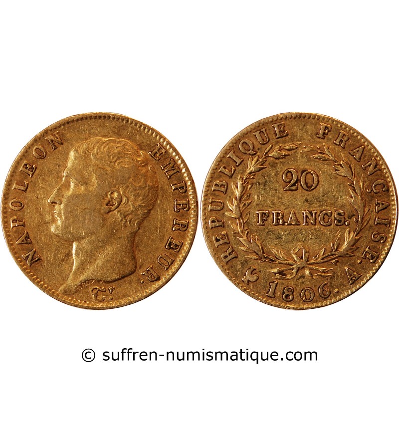 NAPOLEON Ier﻿ - 20 FRANCS OR 1806 A PARIS﻿ "Calendrier grégorien"